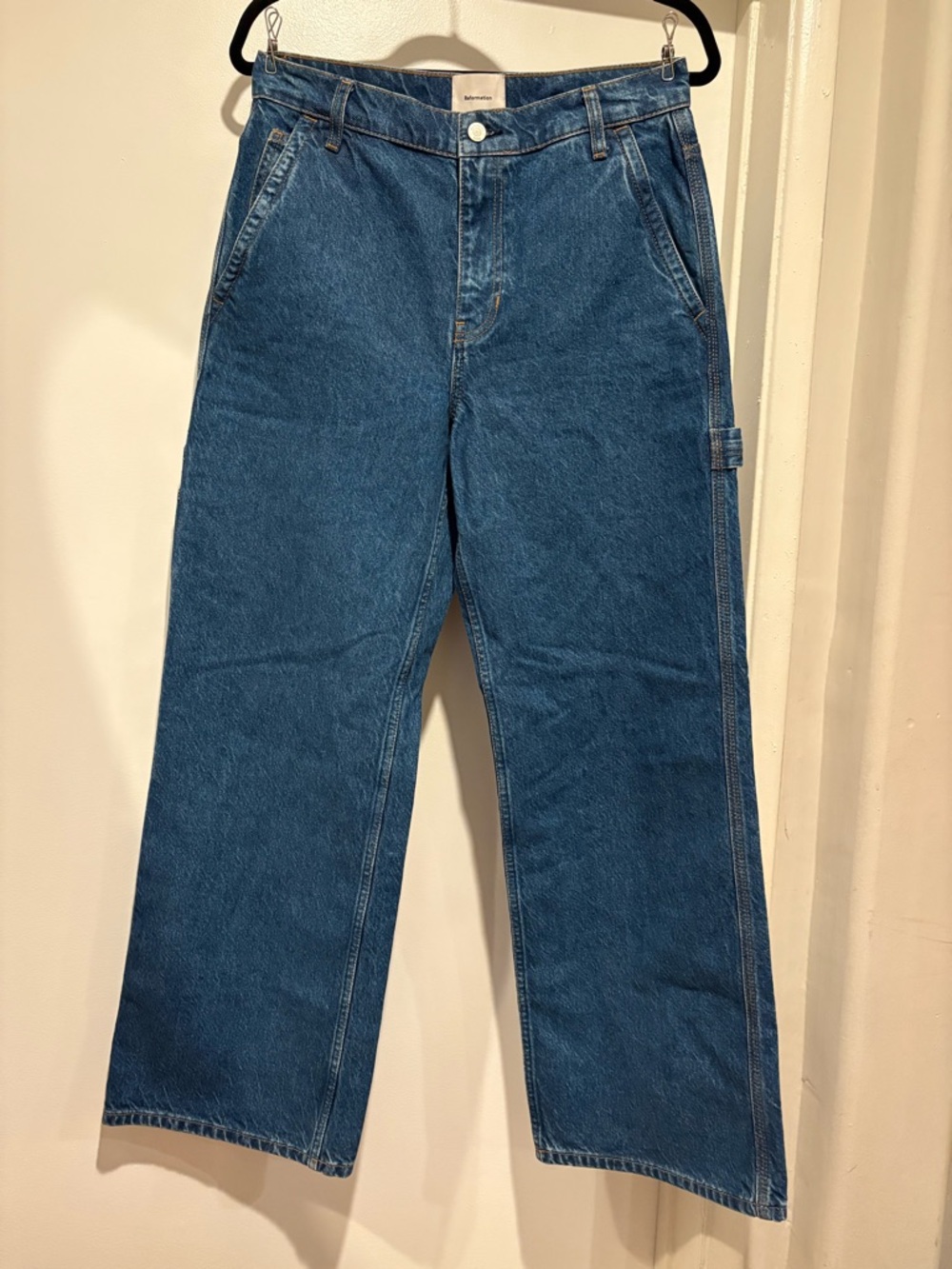 Reformation Diego Mid-Rise Baggy Utility Jeans Medium Wash Trendy - Picture 4 of 14